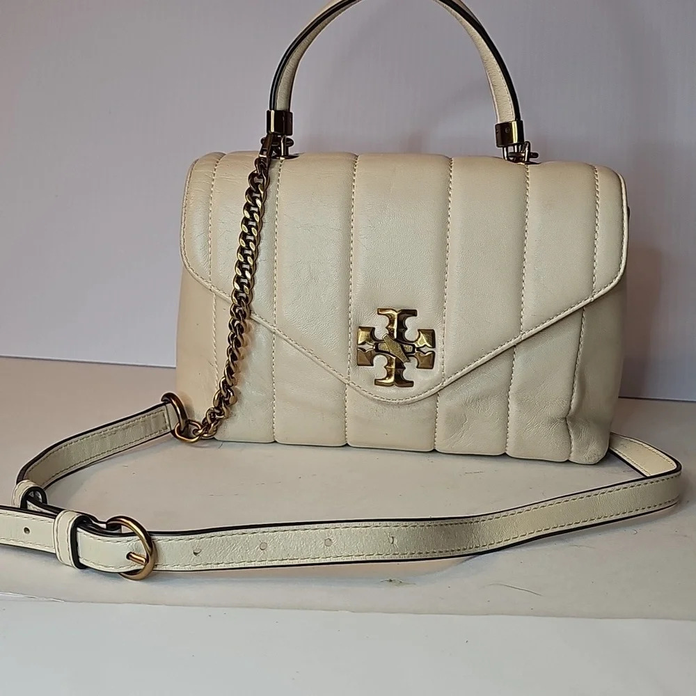 Tory Burch Kira Quilted Satchel Leather Wirh Crossbody Strap Cream